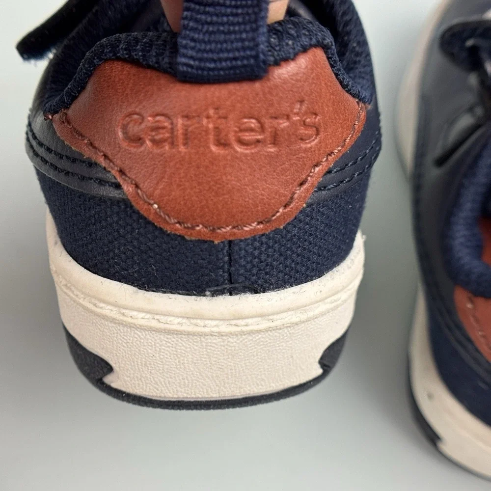 Carters Infant Boy Toddler Shoes Size 4 NWT‎ Navy White Brown Easy On Closure